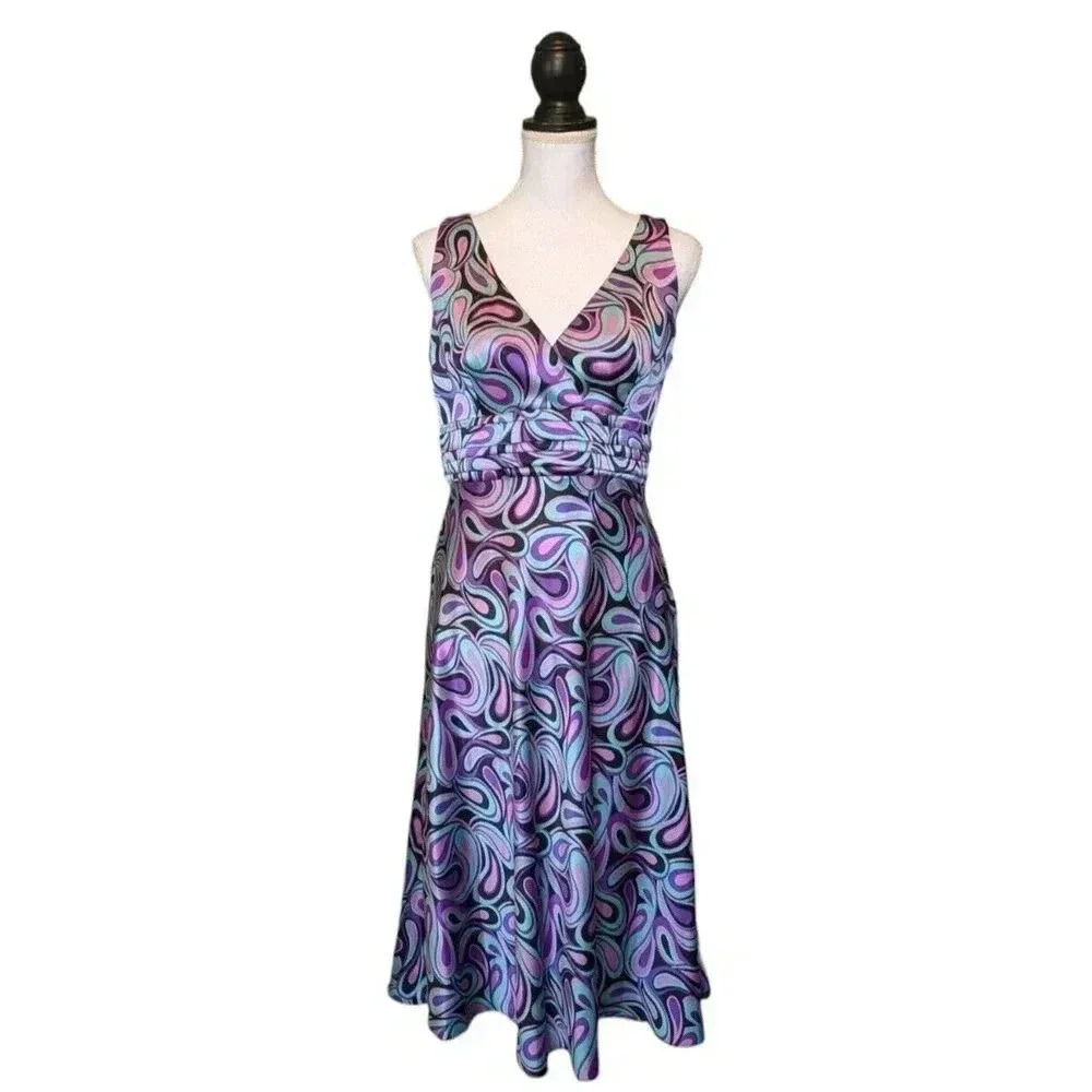 Laundry By Shelli Segal 100% Silk Y2K Mod Psychedelic Whimsigoth Dress Size 4